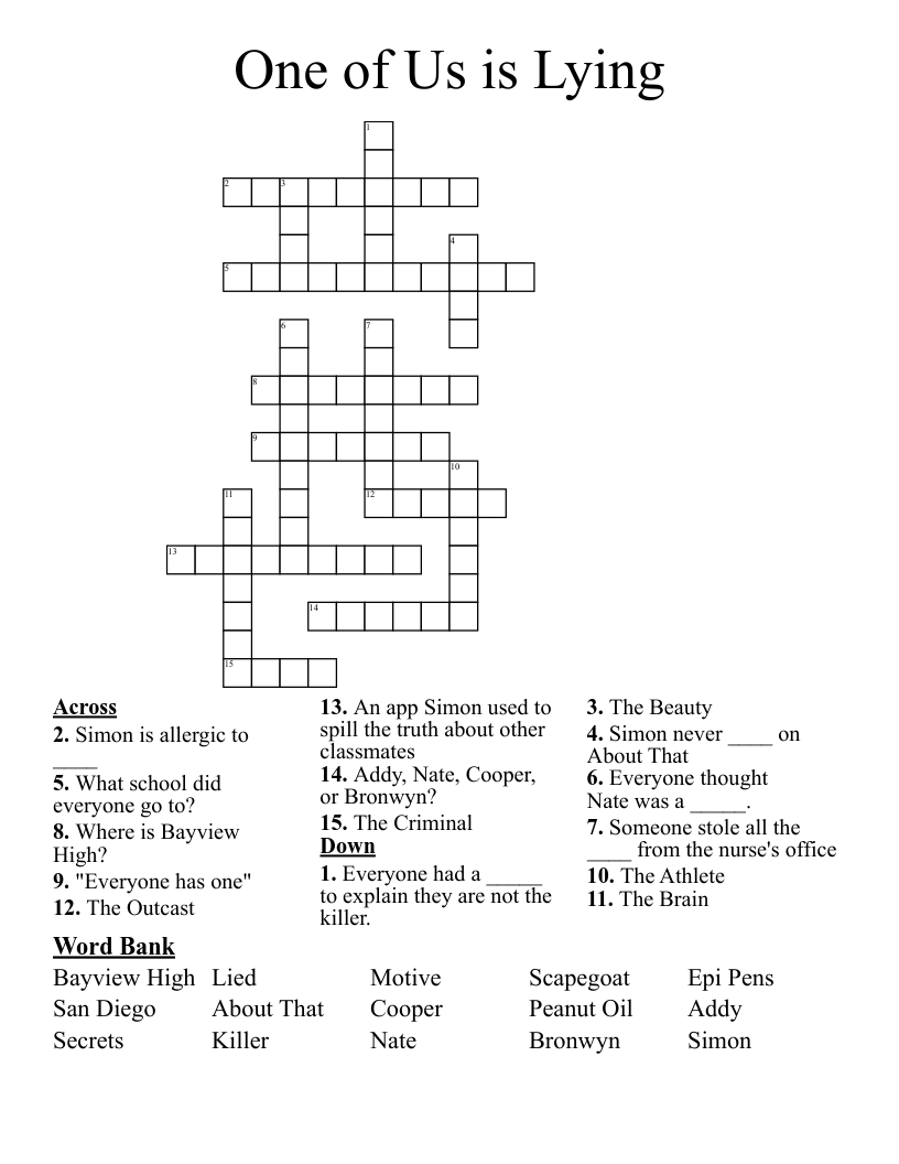 One of Us is Lying Crossword