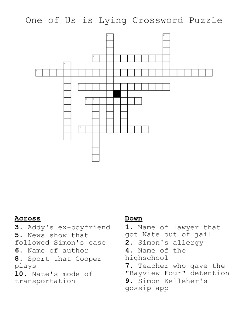 One of Us is Lying Crossword Puzzle