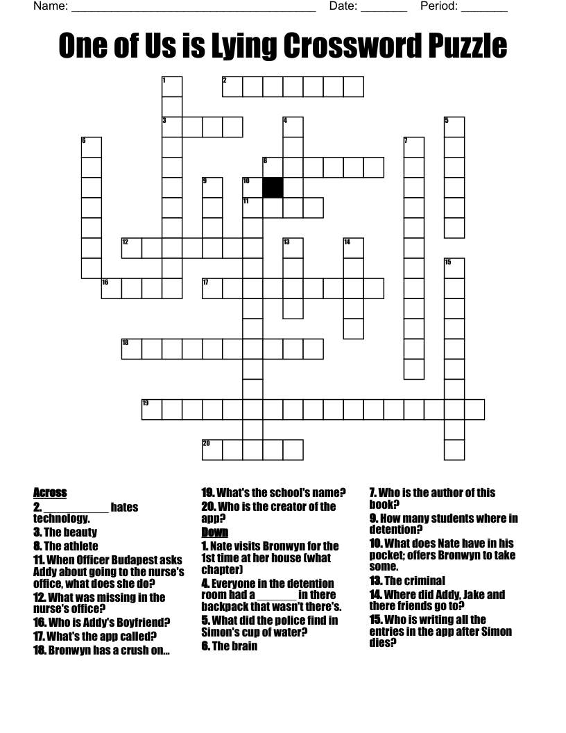 One of Us is Lying Crossword Puzzle