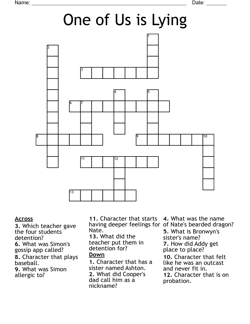 One of Us is Lying  Crossword