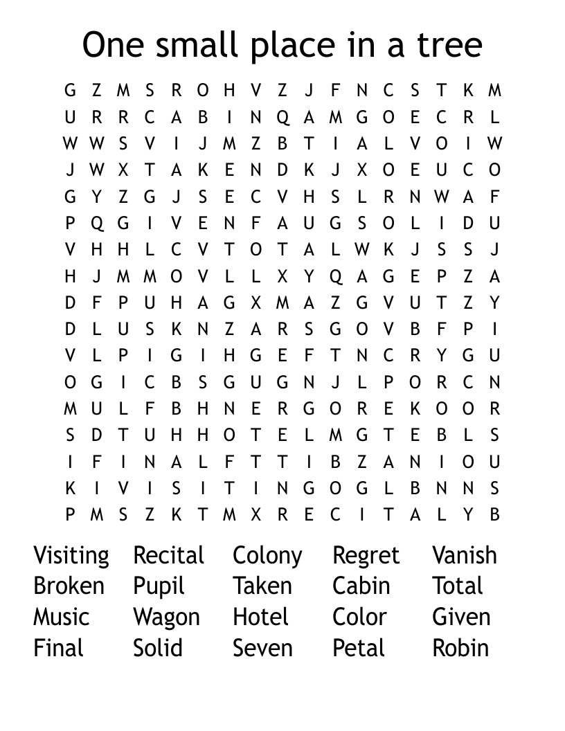 One small place in a tree  Word Search