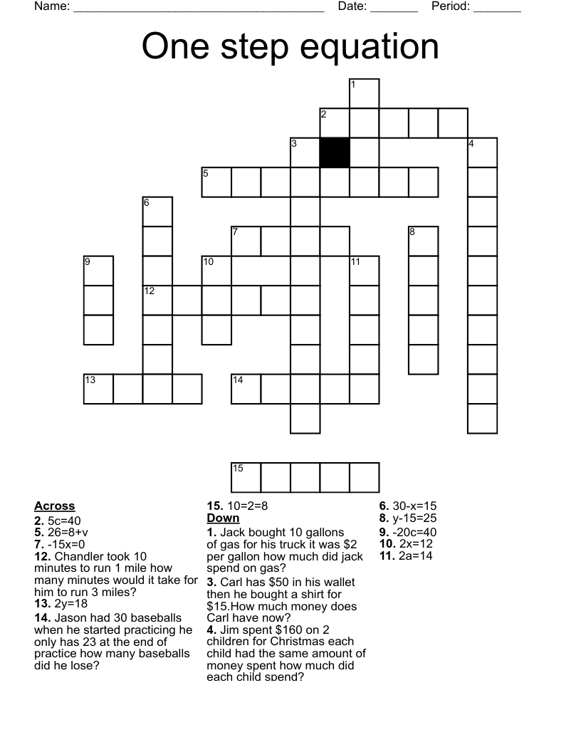 One step equation  Crossword