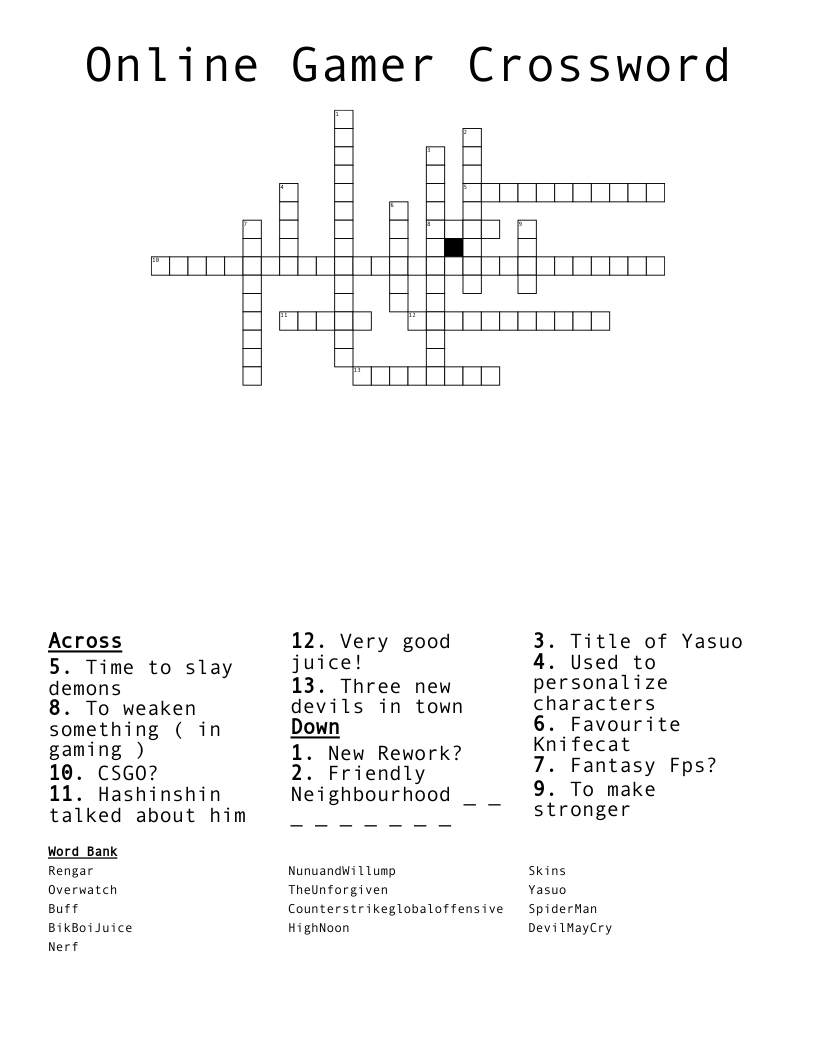 Online Gamer Crossword