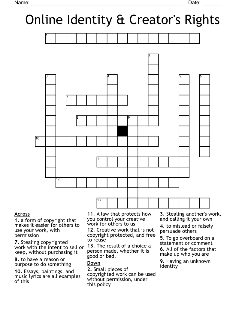 Online Identity & Creator's Rights Crossword
