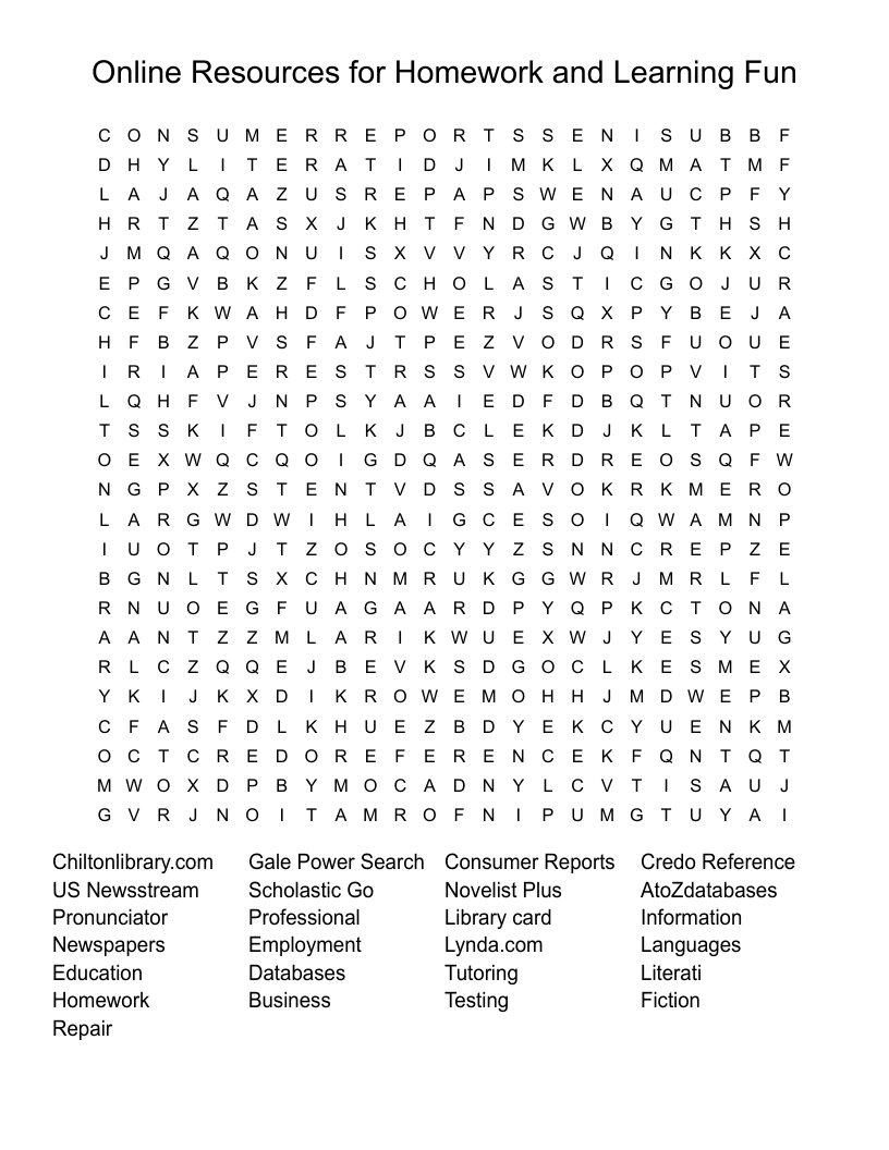 Online Resources for Homework and Learning Fun Word Search