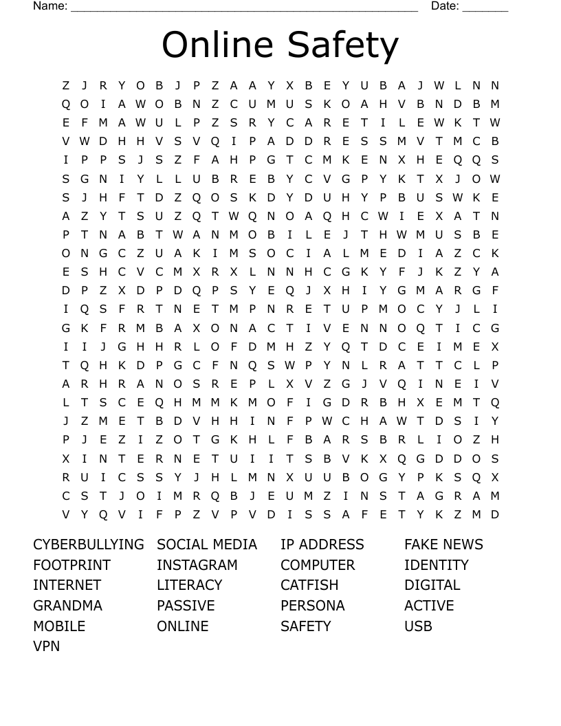 Online Safety Word Search