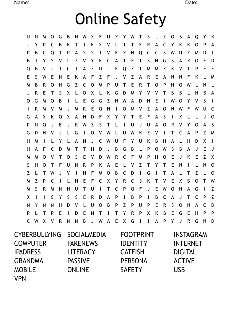 Online Safety Word Search
