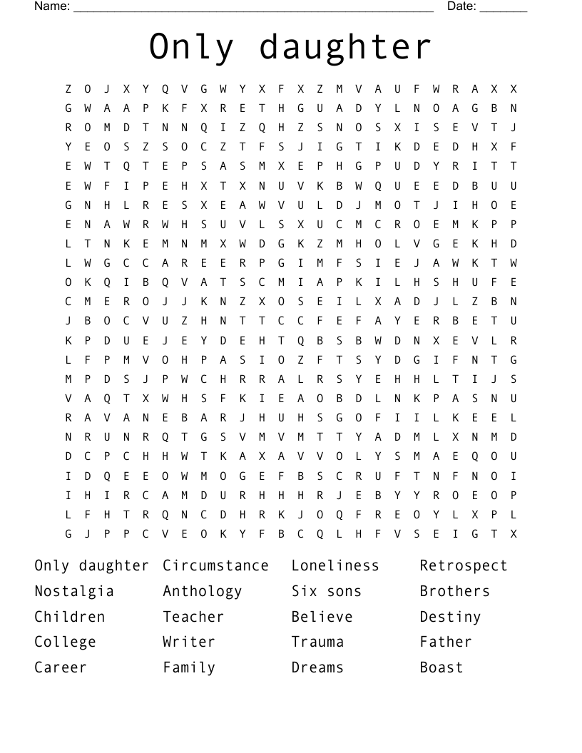 Only daughter  Word Search