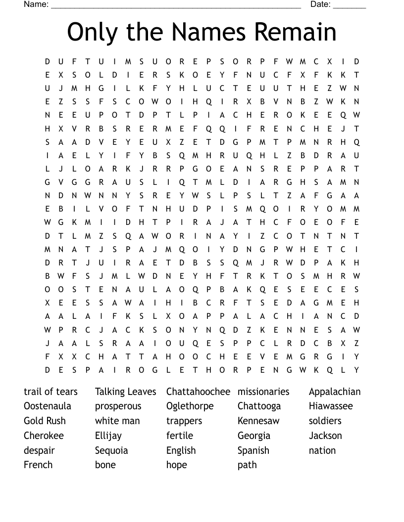 Only the Names Remain Word Search