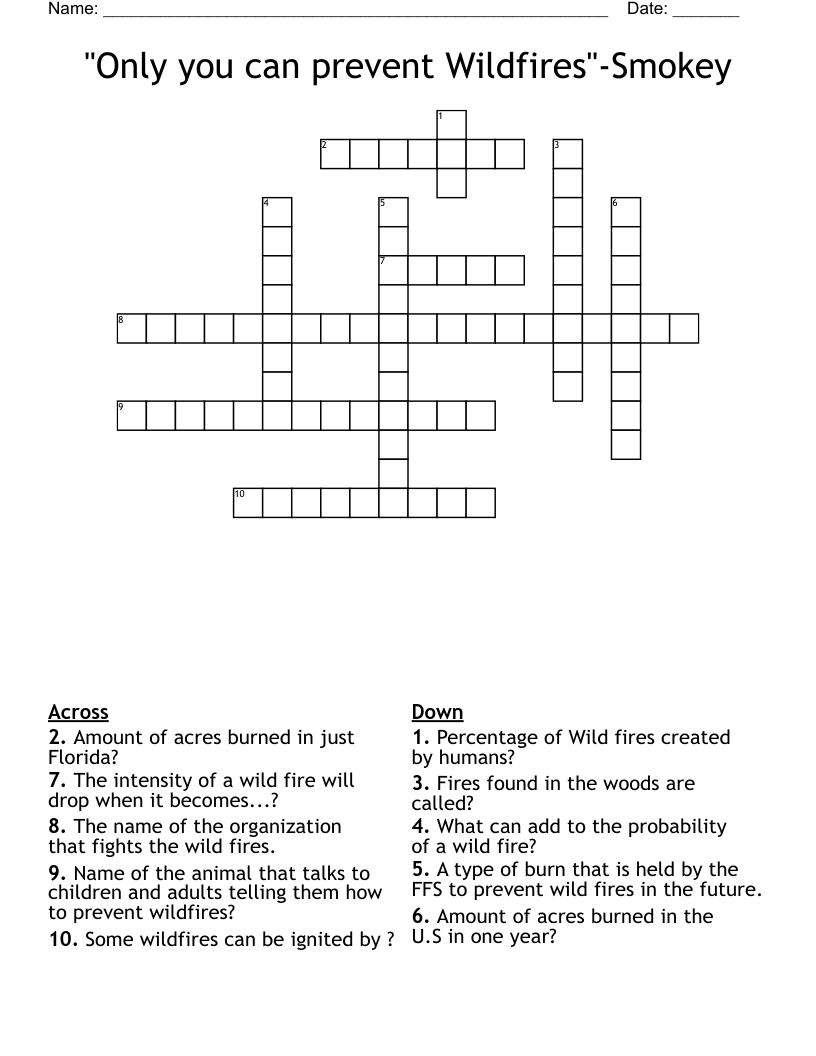 "Only you can prevent Wildfires"-Smokey Crossword