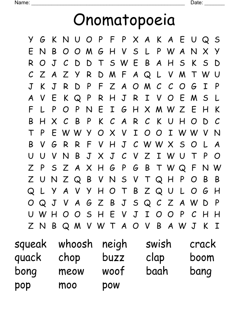 Onomatopoeia Word Search