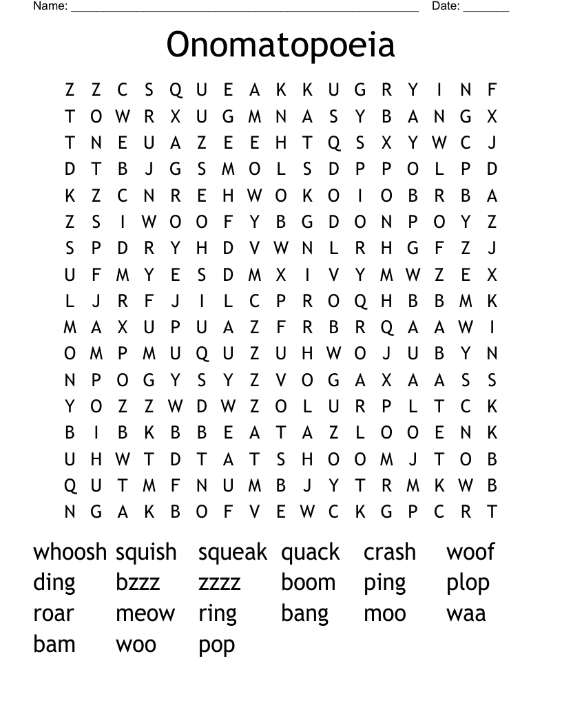 Onomatopoeia Word Search