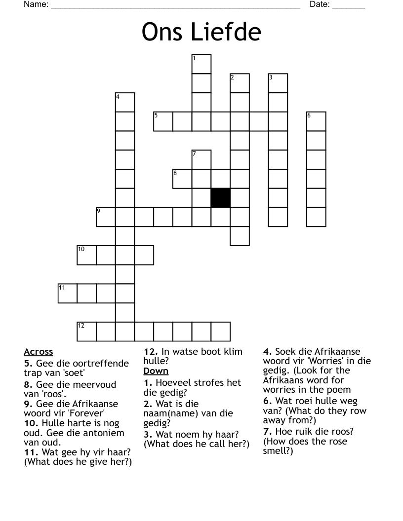 Ons Liefde Crossword