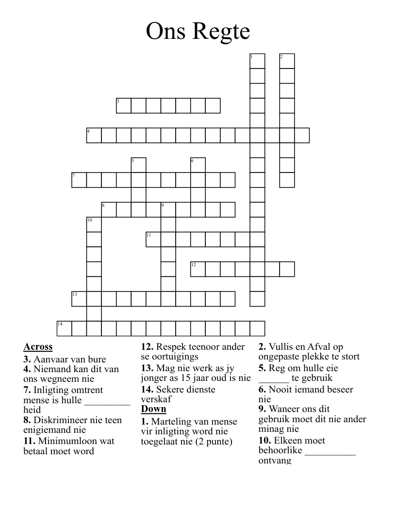 Ons Regte Crossword