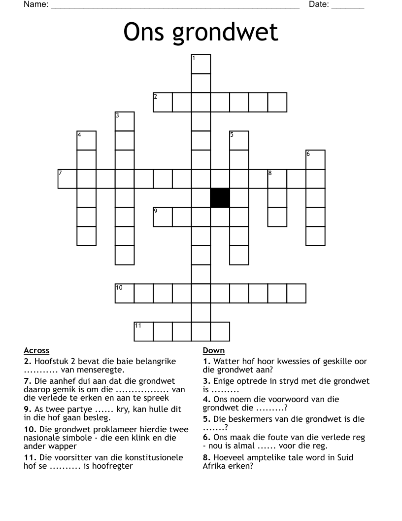 Ons grondwet Crossword