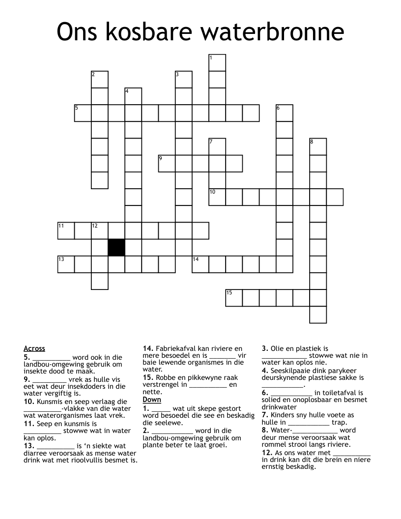 Ons kosbare waterbronne Crossword