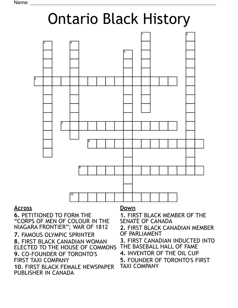 Ontario Black History Crossword