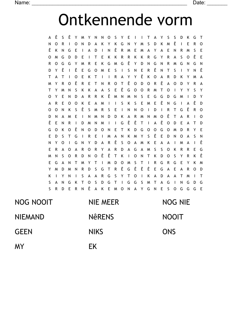 Ontkennende vorm  Word Search