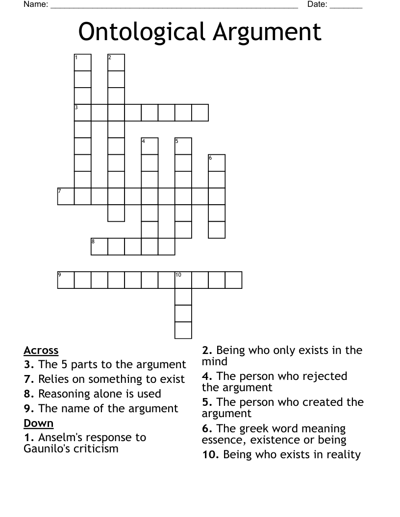 Ontological Argument Crossword