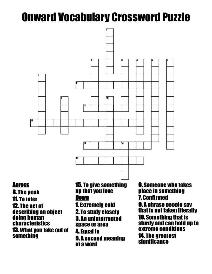 Onward Vocabulary Crossword Puzzle