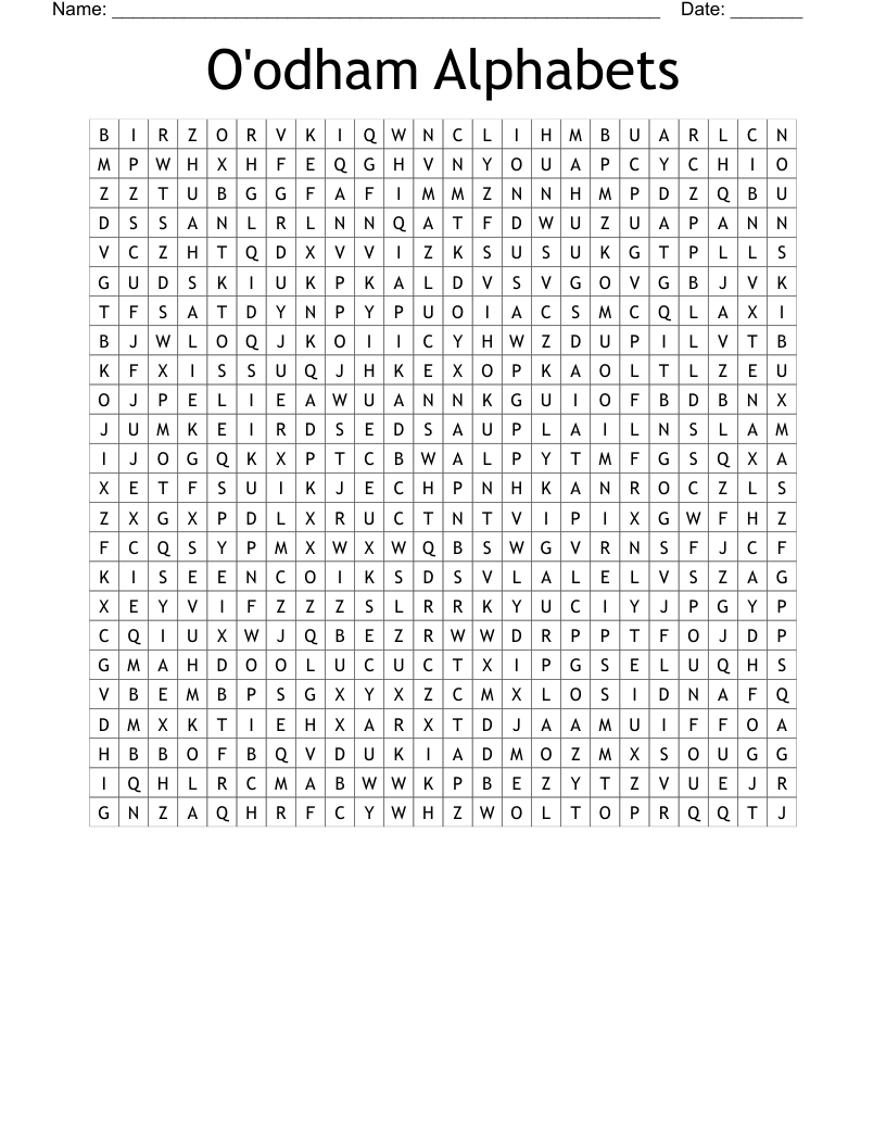 O'odham Alphabets Word Search