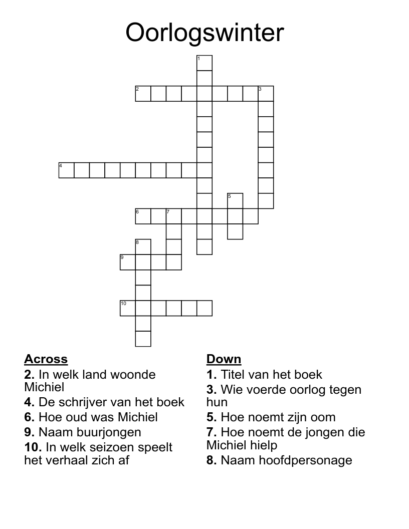 Oorlogswinter Crossword
