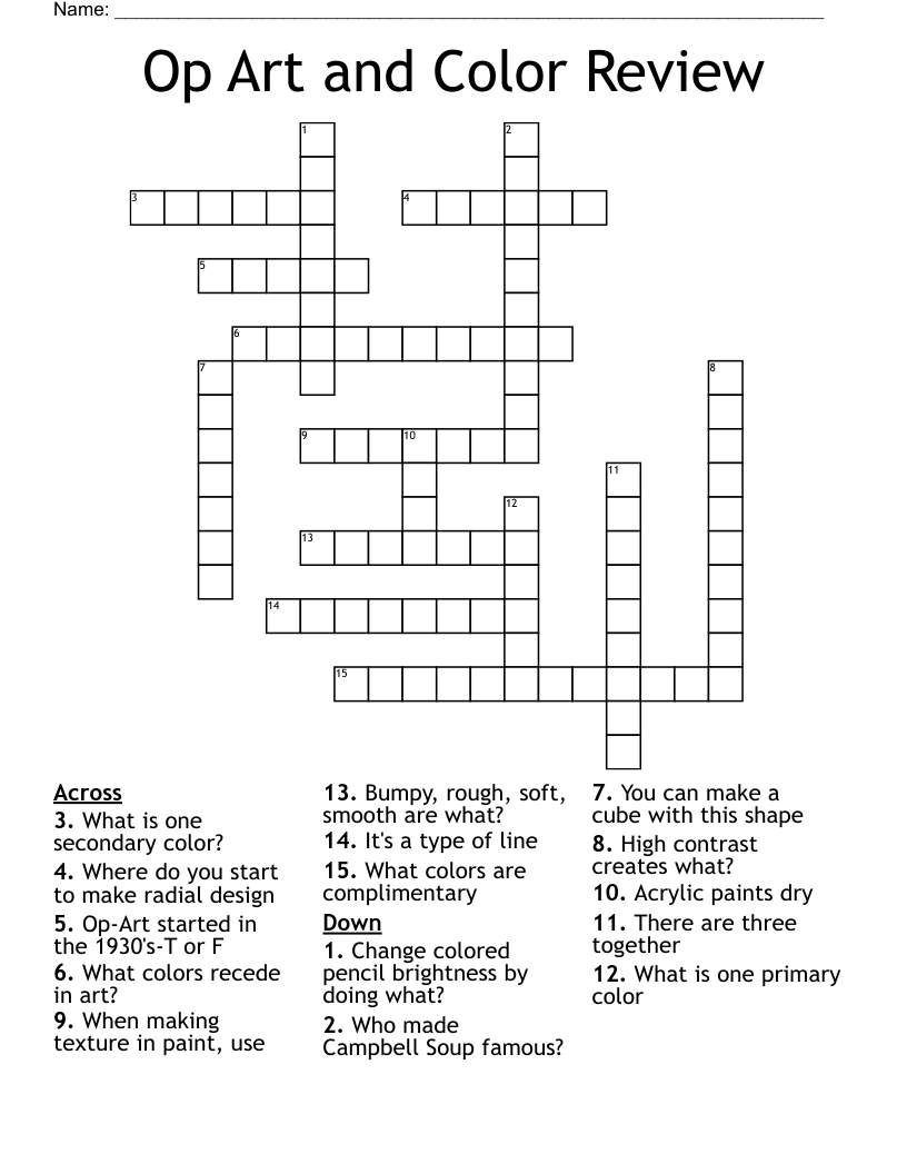 Op Art and Color Review Crossword