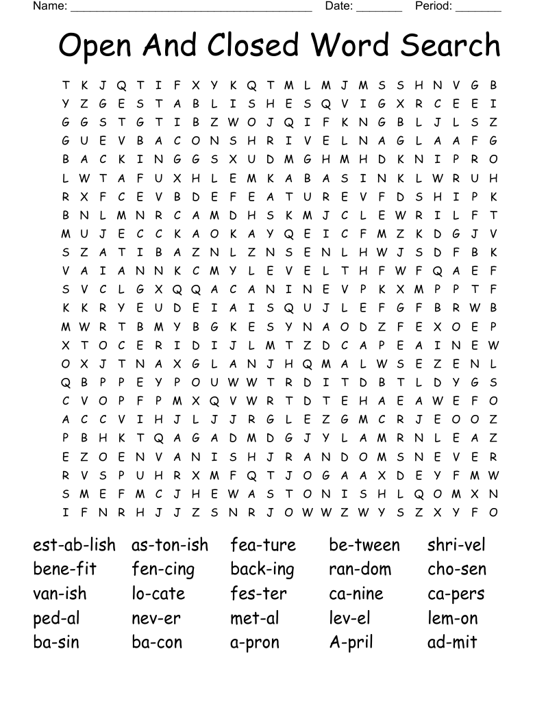 Open And Closed Word Search