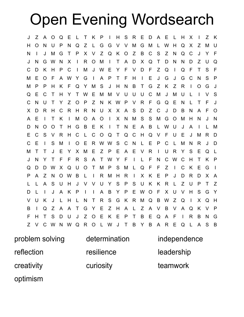 Open Evening Wordsearch
