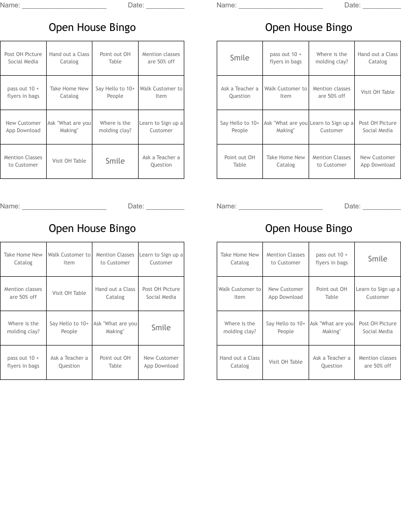 Open House Bingo