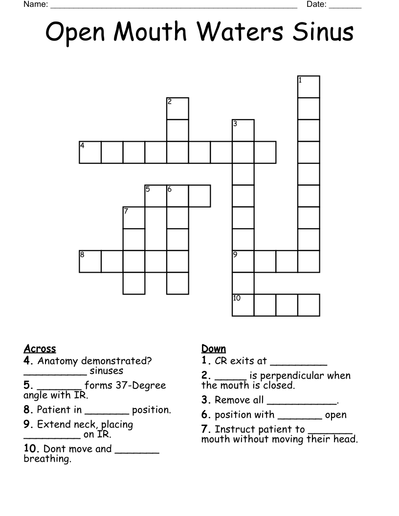 Open Mouth Waters Sinus Crossword
