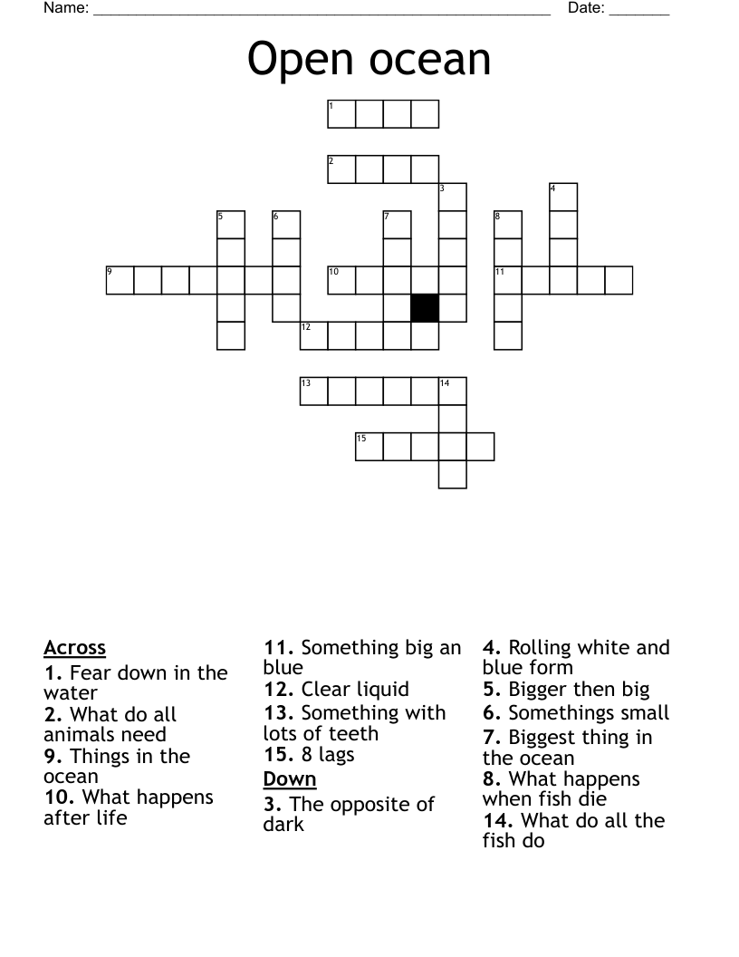 Open ocean  Crossword