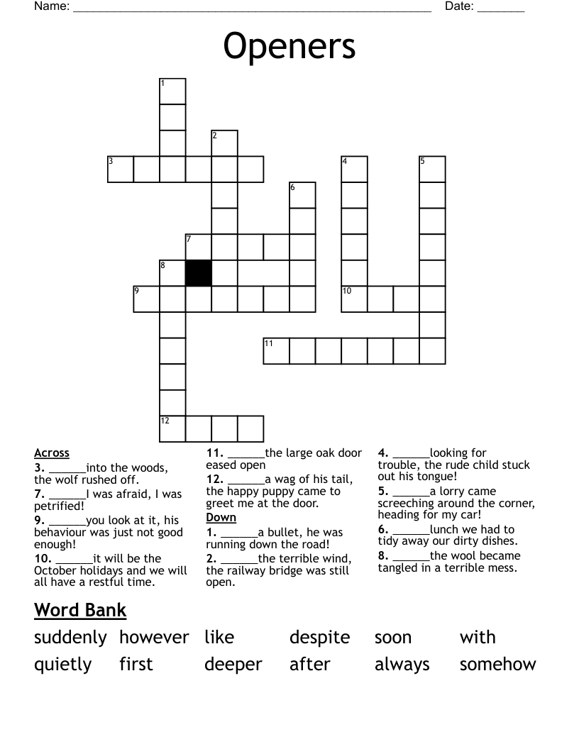 Openers Crossword