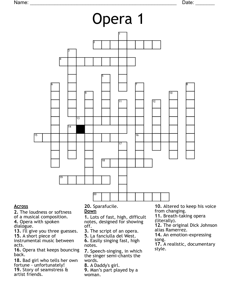 Opera 1 Crossword