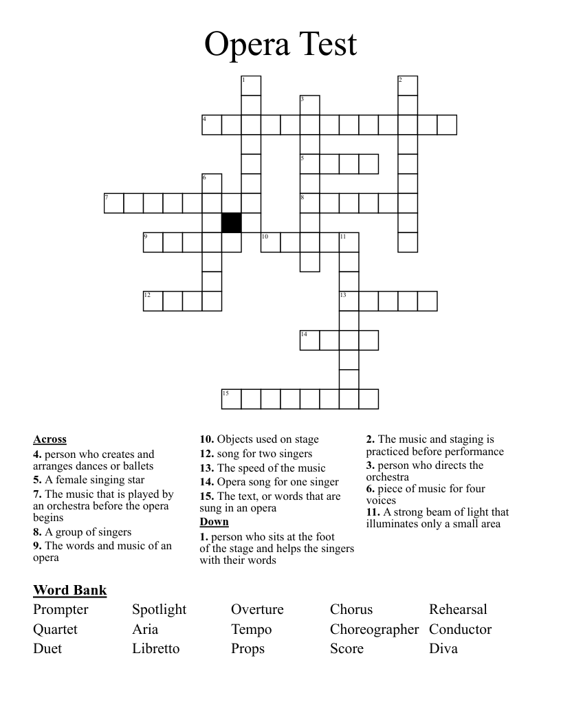 Opera Test Crossword