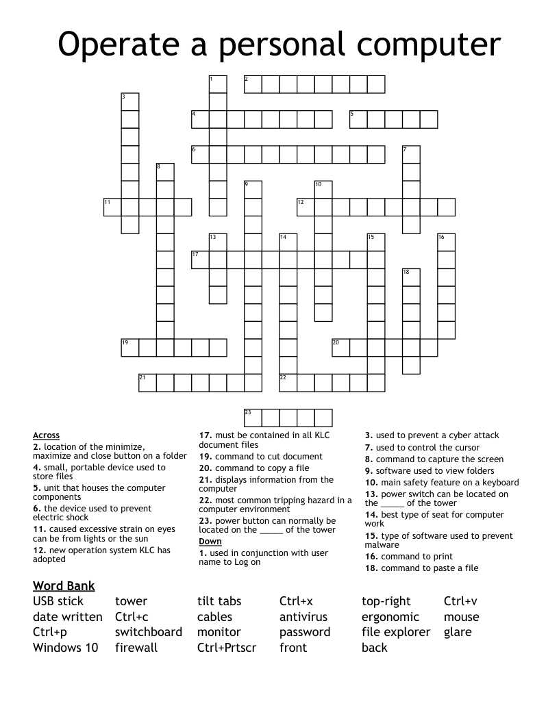 Operate a personal computer Crossword
