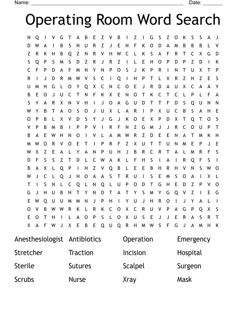 Operating Room Word Search