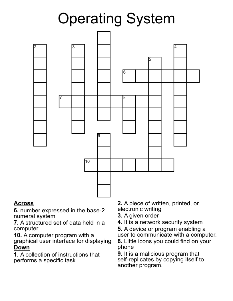 Operating System  Crossword