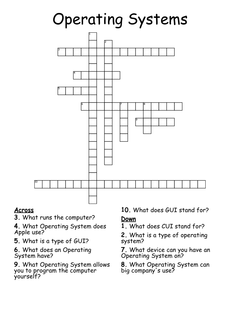 Operating Systems Crossword