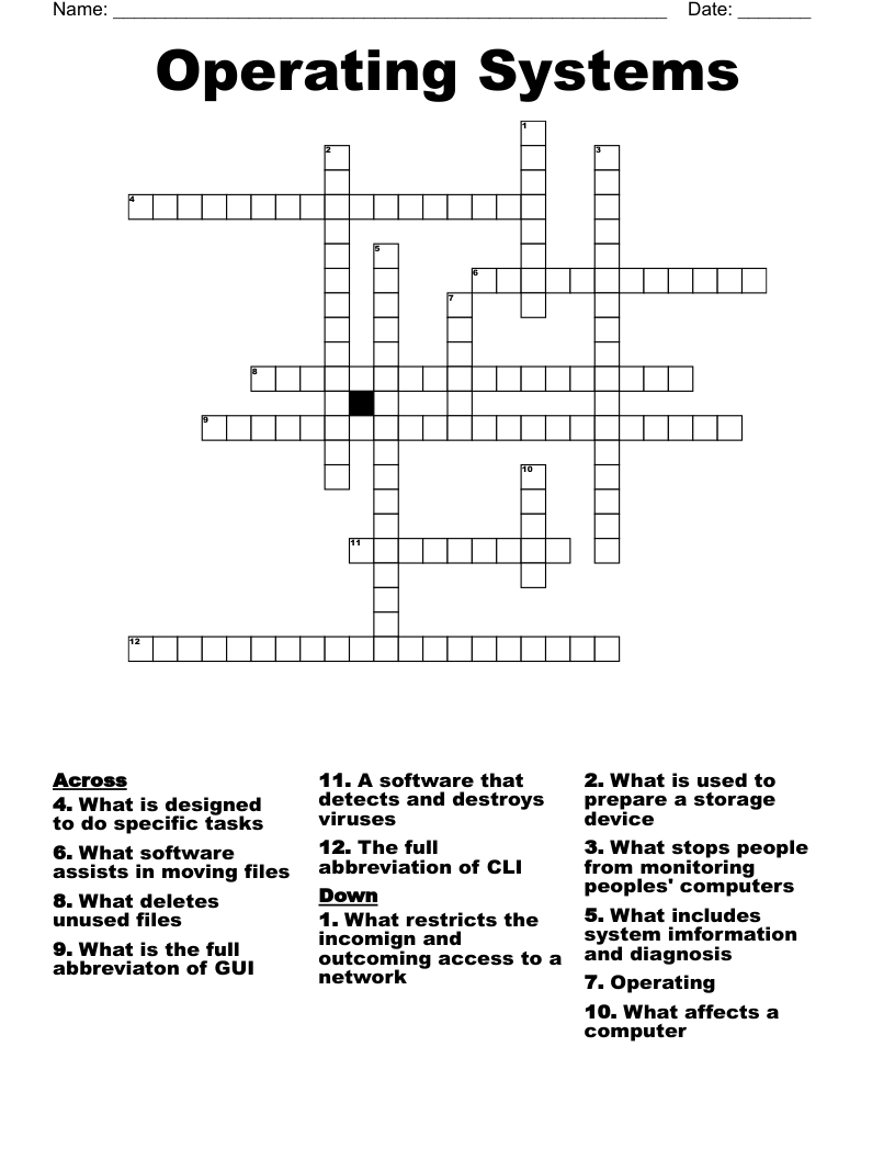 Operating Systems Crossword