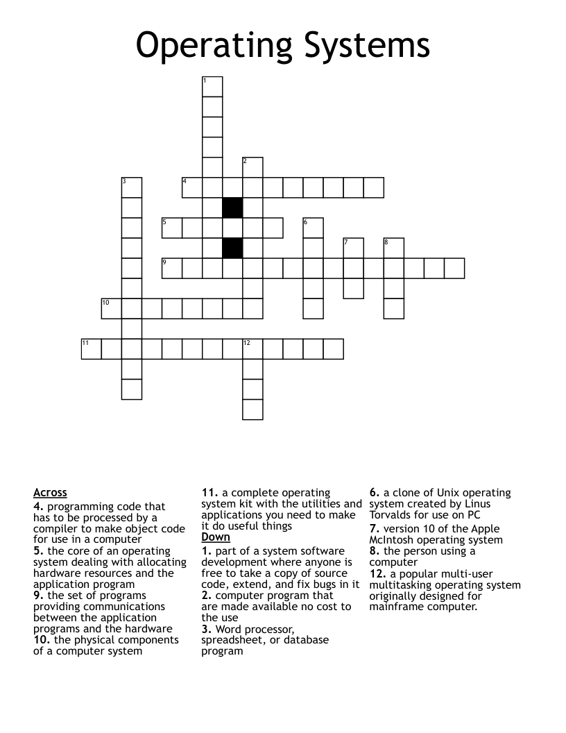 Operating Systems Crossword