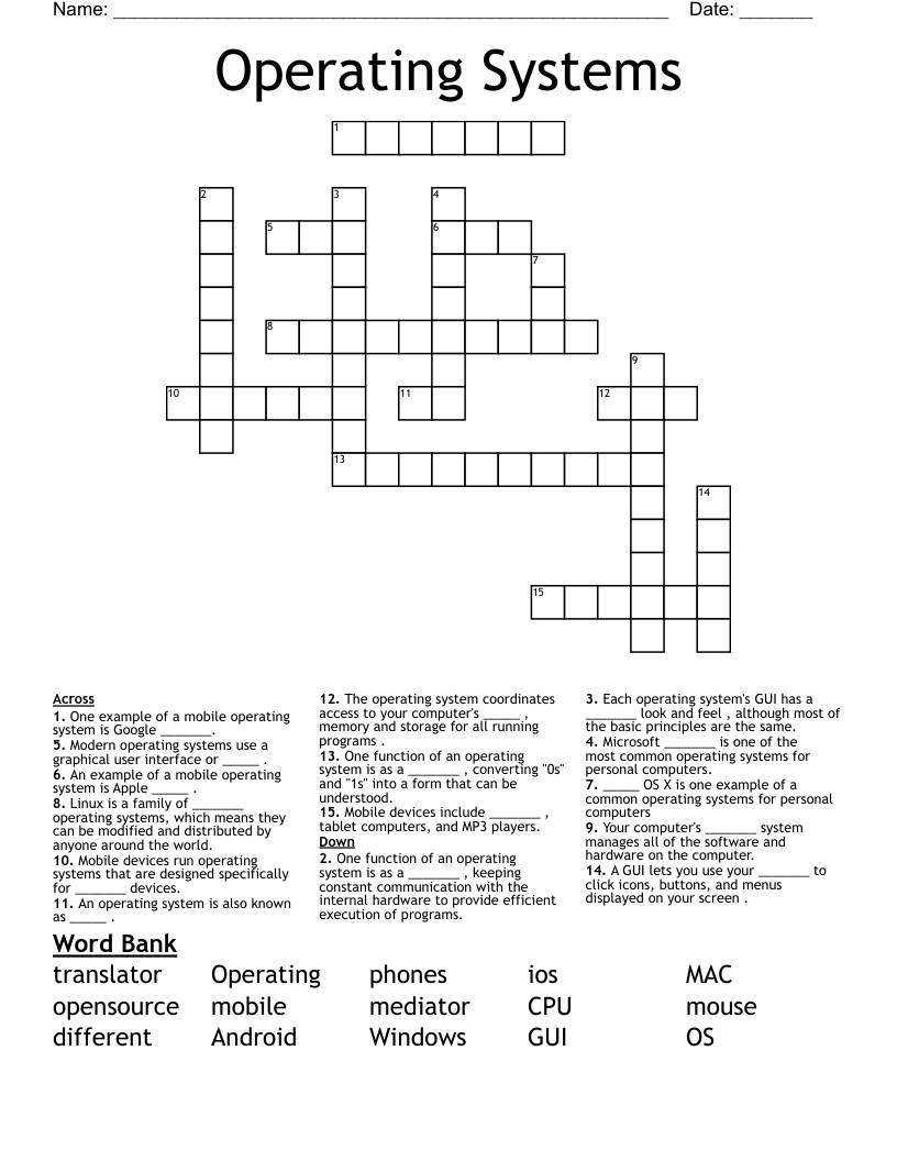 Operating Systems Crossword