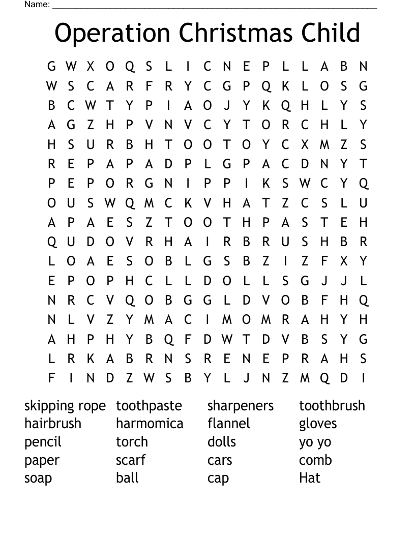 Operation Christmas Child Word Search