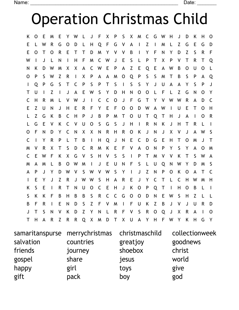 Operation Christmas Child Word Search