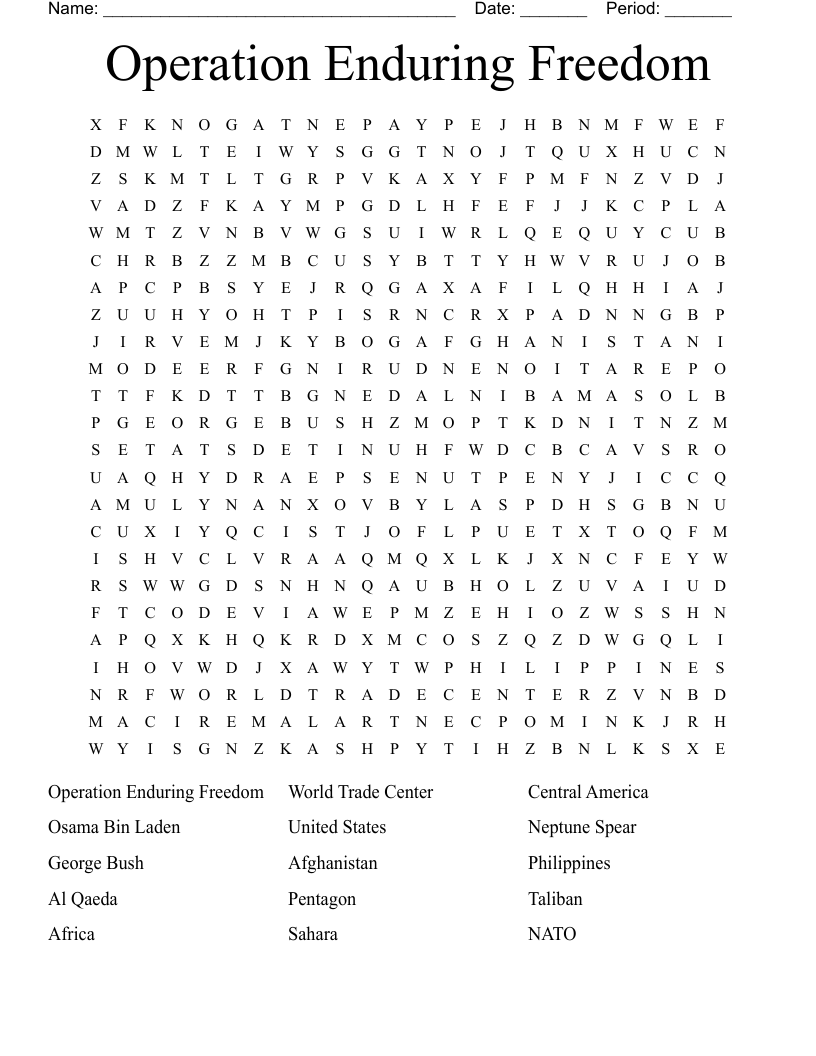 Operation Enduring Freedom Word Search