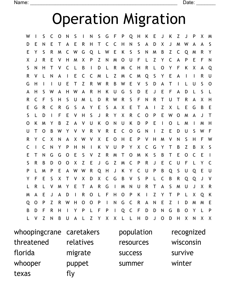 Operation Migration Word Search