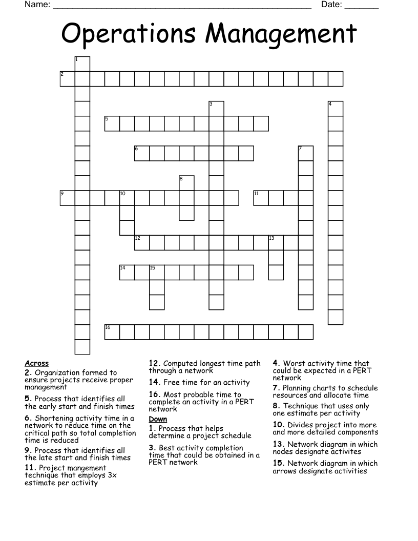 Operations Management Crossword