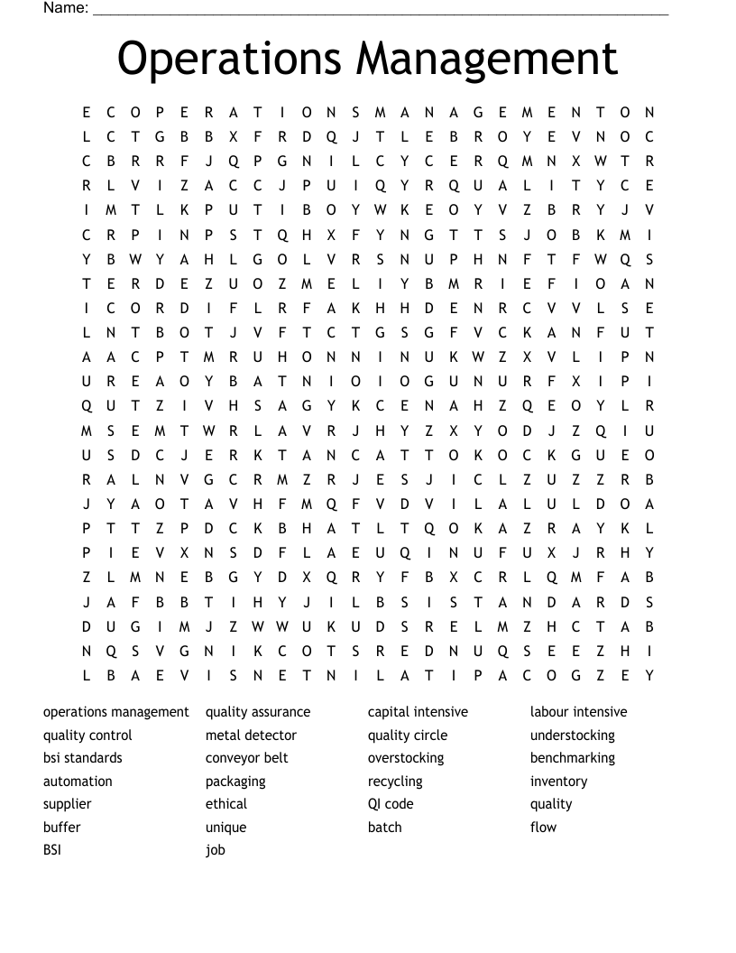 Operations Management Word Search