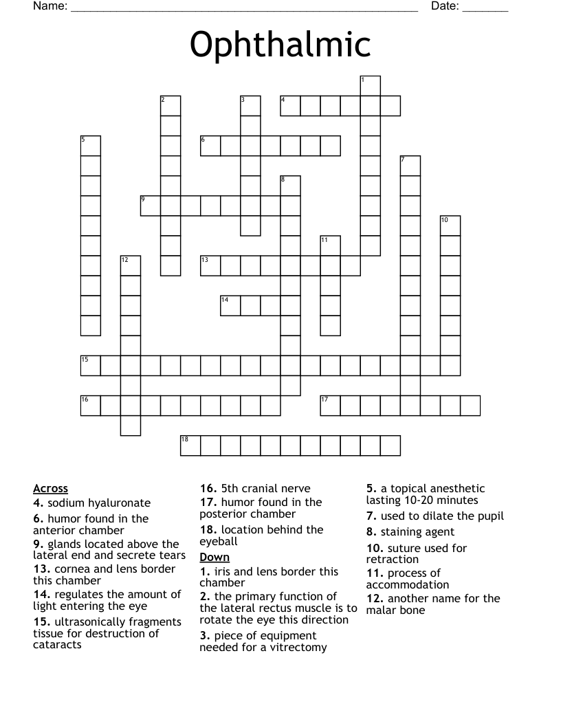 Ophthalmic Crossword