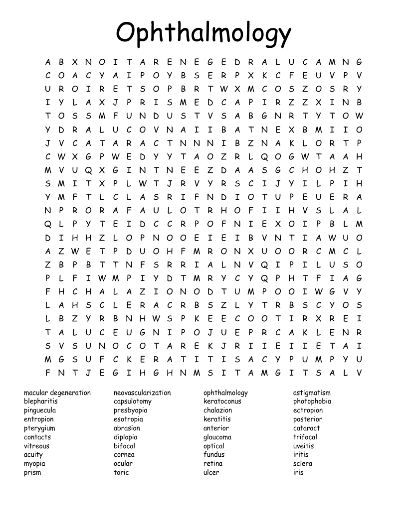 Ophthalmology Word Search